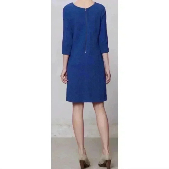 Anthropologie Ganni Lousa Shift Dress Mini Blue 3/4 Sleeves Size Small - Picture 7 of 9
